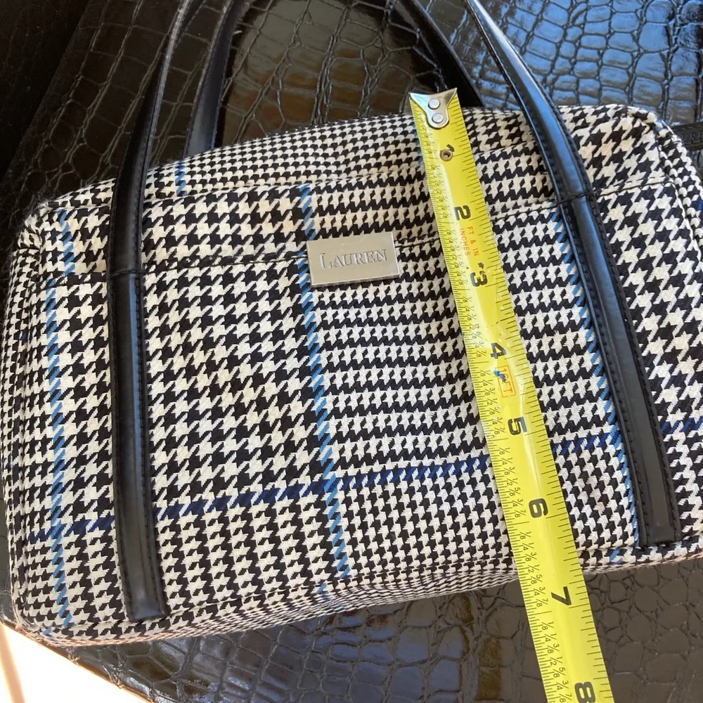 Ralph Lauren Black & White Houndstooth Satchel with Blue Accent
